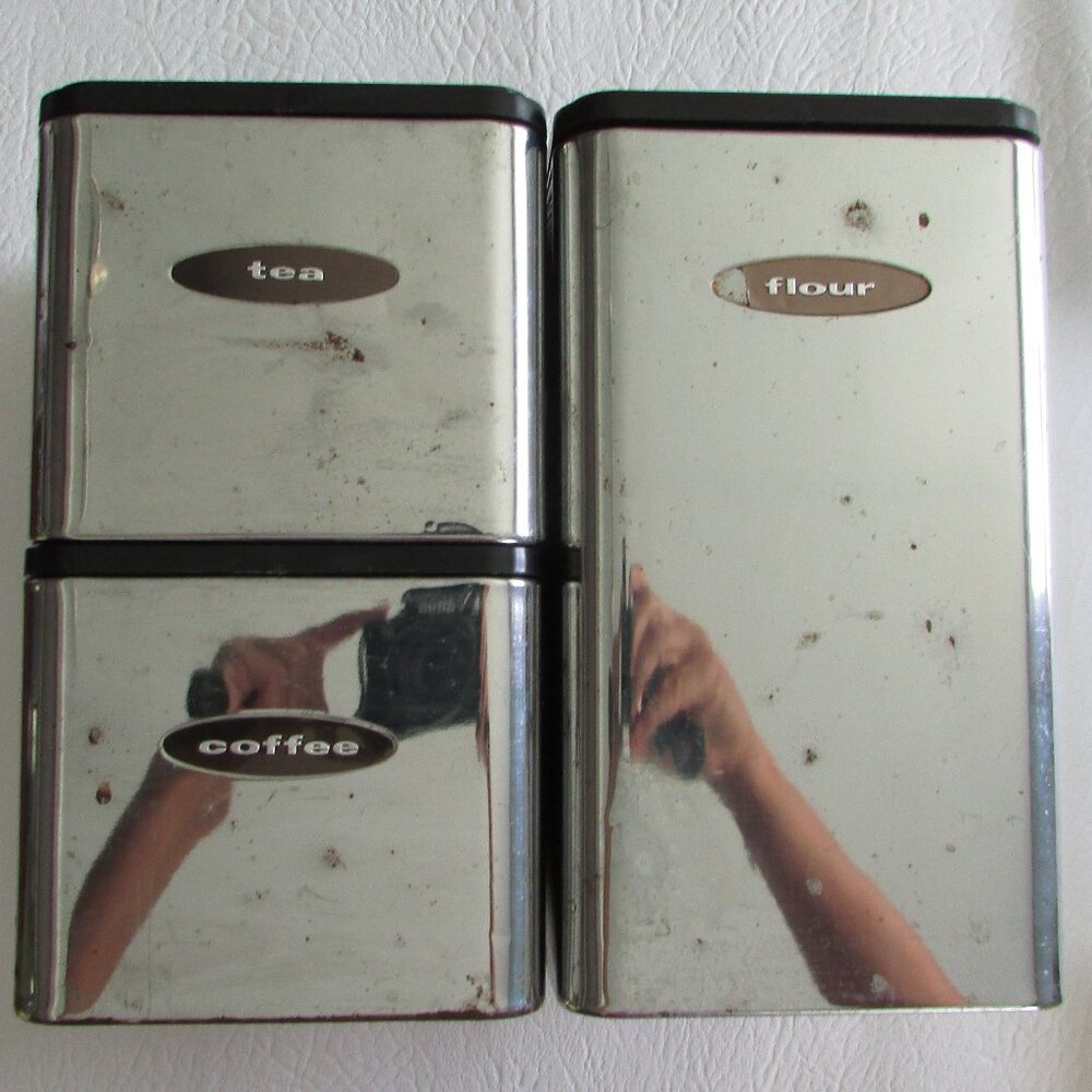 Chrome Flour Tea Coffee Canisters - Set of 3 - Vintage